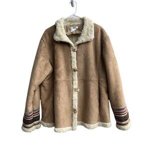 Penny Lane Vintage Y2K 90s Faux Suede & Shearling Tan Boho Coat Size 2X Retro